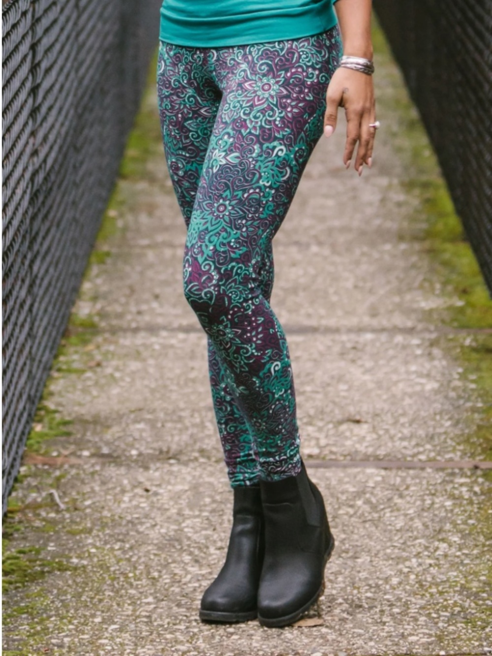 Patterned Purple & Teal Leggings Om Gaia Tree